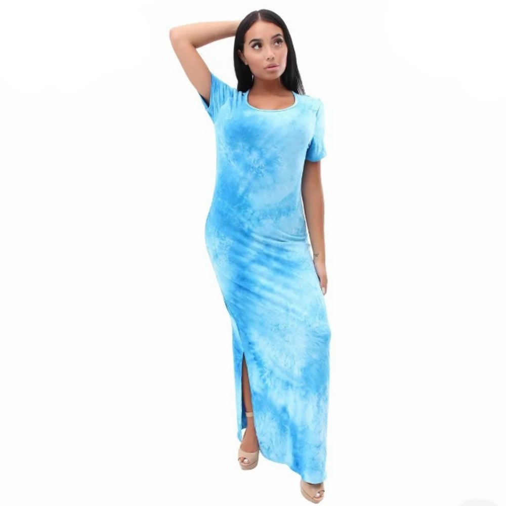 โ๏ธTURQUOISE TIE DYE MAXI DRESS - Picture 2 of 6